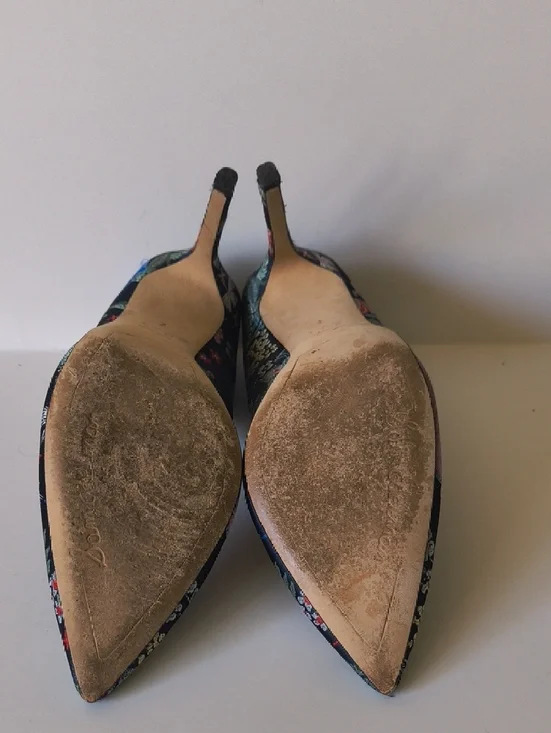 Sam Edelman Hazel Navy Silk Floral Embroidered Pointed Toe Pumps - Picture 5 of 5